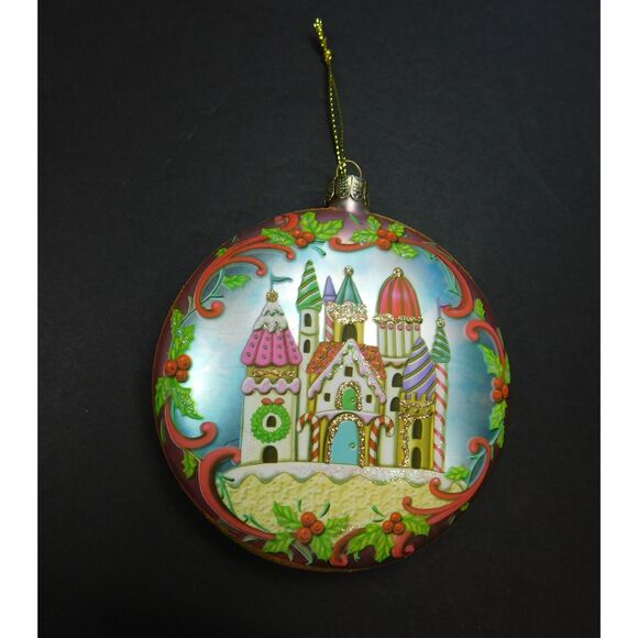 Merry Christmas Blown Glass Ornament Gingerbread Castle Hanging - Picture 4 of 8